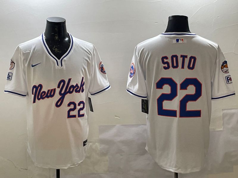 Men New York Mets 22 Soto White Throwback Game Nike 2025 MLB Jersey style 1